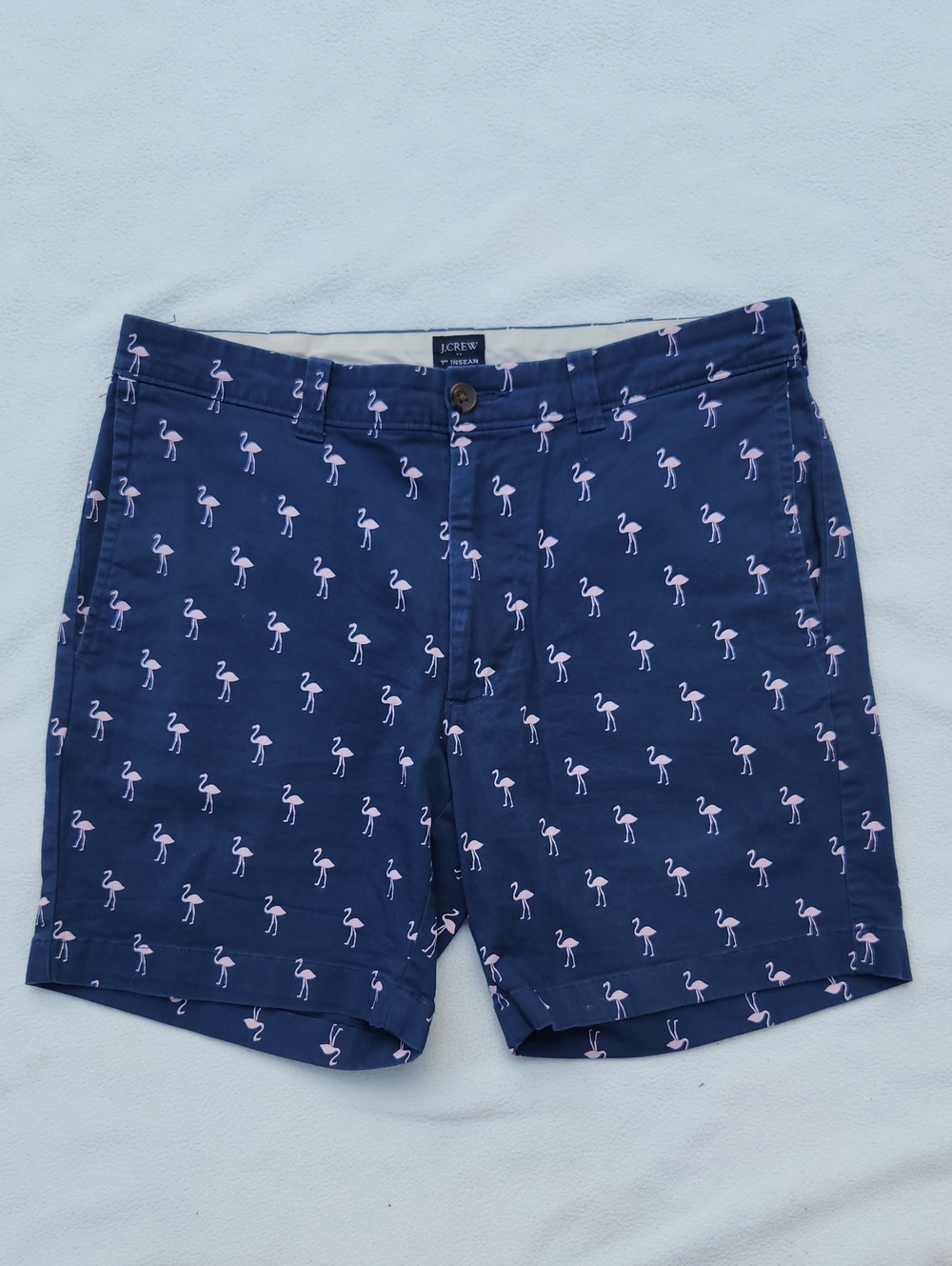 J.Crew Mens Navy Blue Flamingo Print Chino Shorts 7" Inseam Size 31
